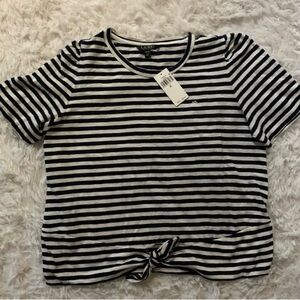 Lauren Ralph Lauren Crew Neck Tie Waist Striped Top Shirt